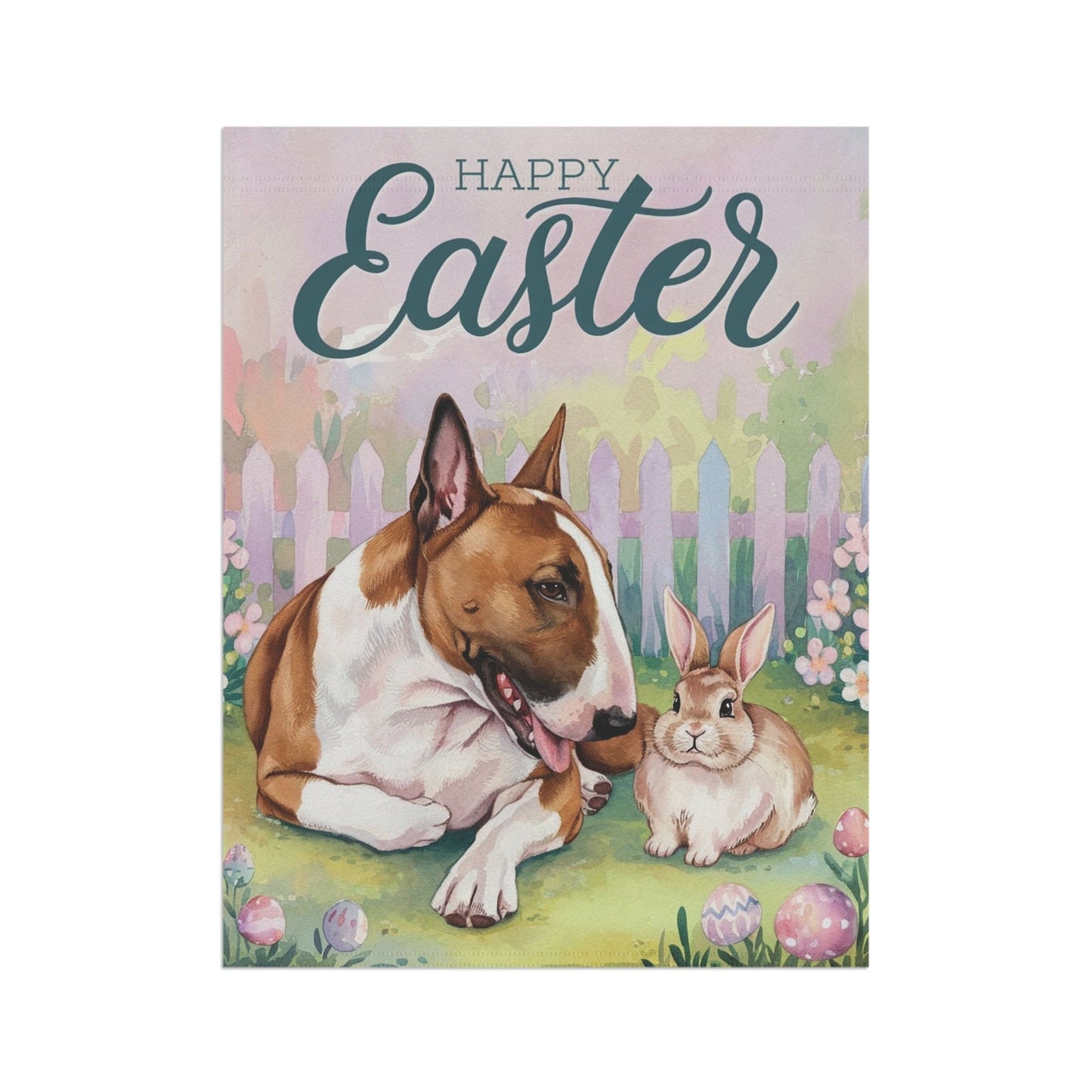 Printify Home Decor Easter Brown Bull Terrier Garden Flag, Front Yard Spring Decor, Gardener Gift