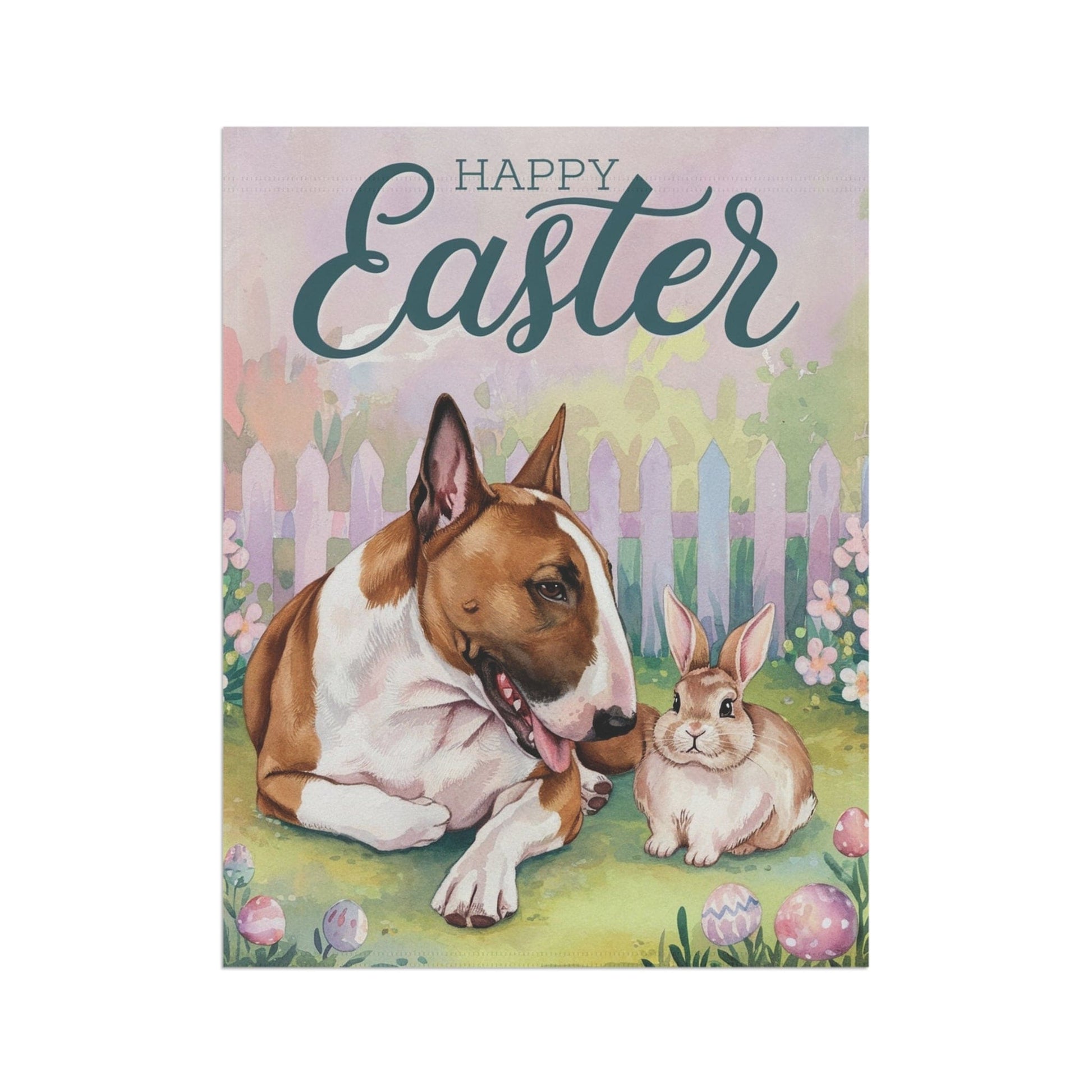 Printify Home Decor Easter Brown Bull Terrier Garden Flag, Front Yard Spring Decor, Gardener Gift