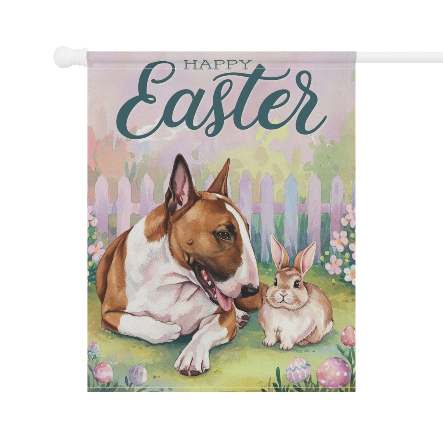 Printify Home Decor Easter Brown Bull Terrier Garden Flag, Front Yard Spring Decor, Gardener Gift