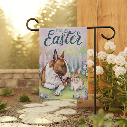 Printify Home Decor Easter Brown Bull Terrier Garden Flag, Front Yard Spring Decor, Gardener Gift