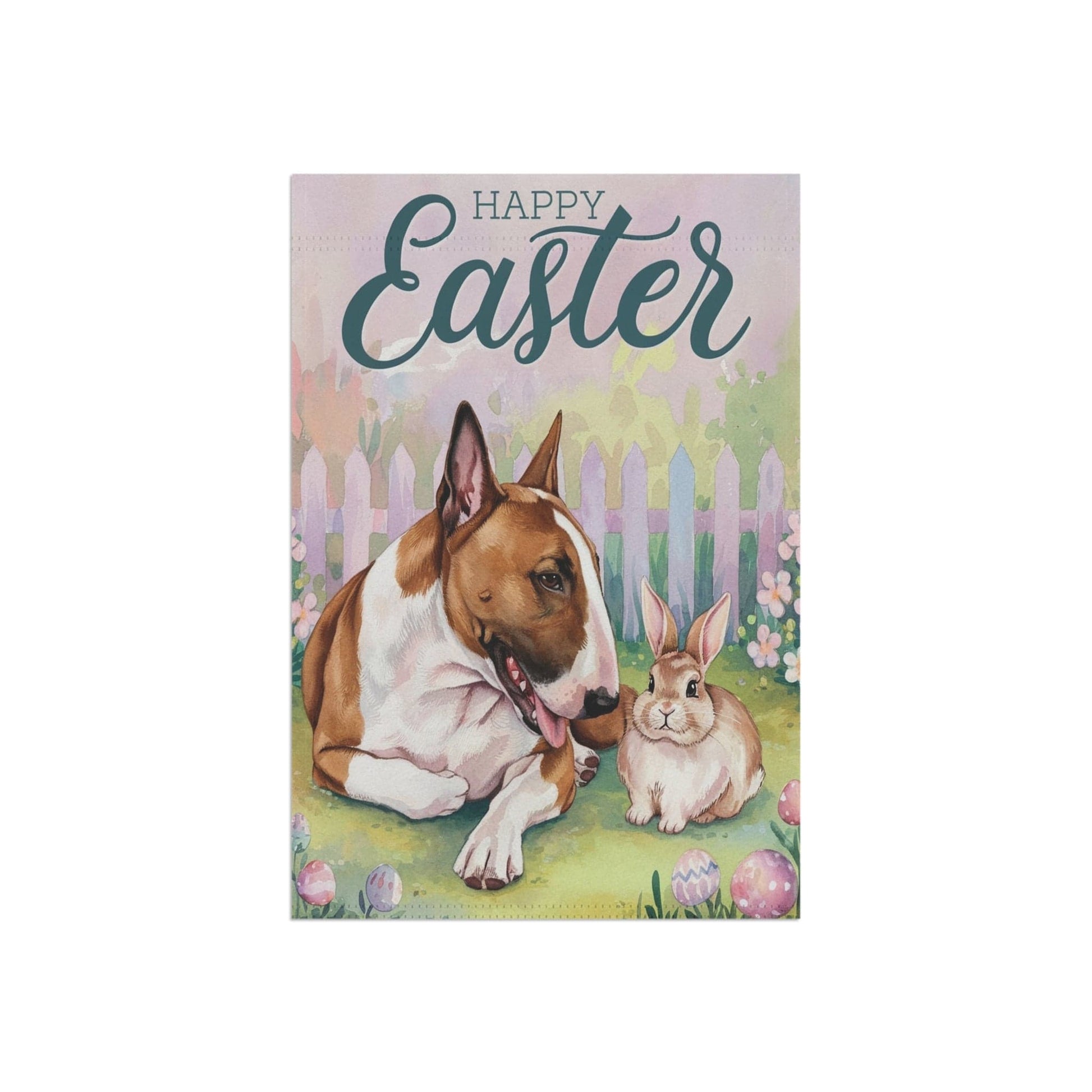 Printify Home Decor Easter Brown Bull Terrier Garden Flag, Front Yard Spring Decor, Gardener Gift