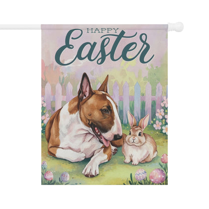 Printify Home Decor 24.5'' × 32'' Easter Brown Bull Terrier Garden Flag, Front Yard Spring Decor, Gardener Gift