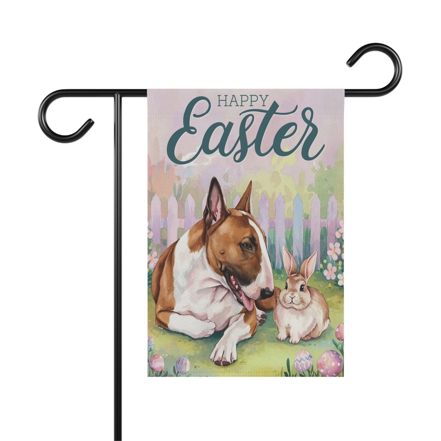 Printify Home Decor 12'' × 18'' Easter Brown Bull Terrier Garden Flag, Front Yard Spring Decor, Gardener Gift