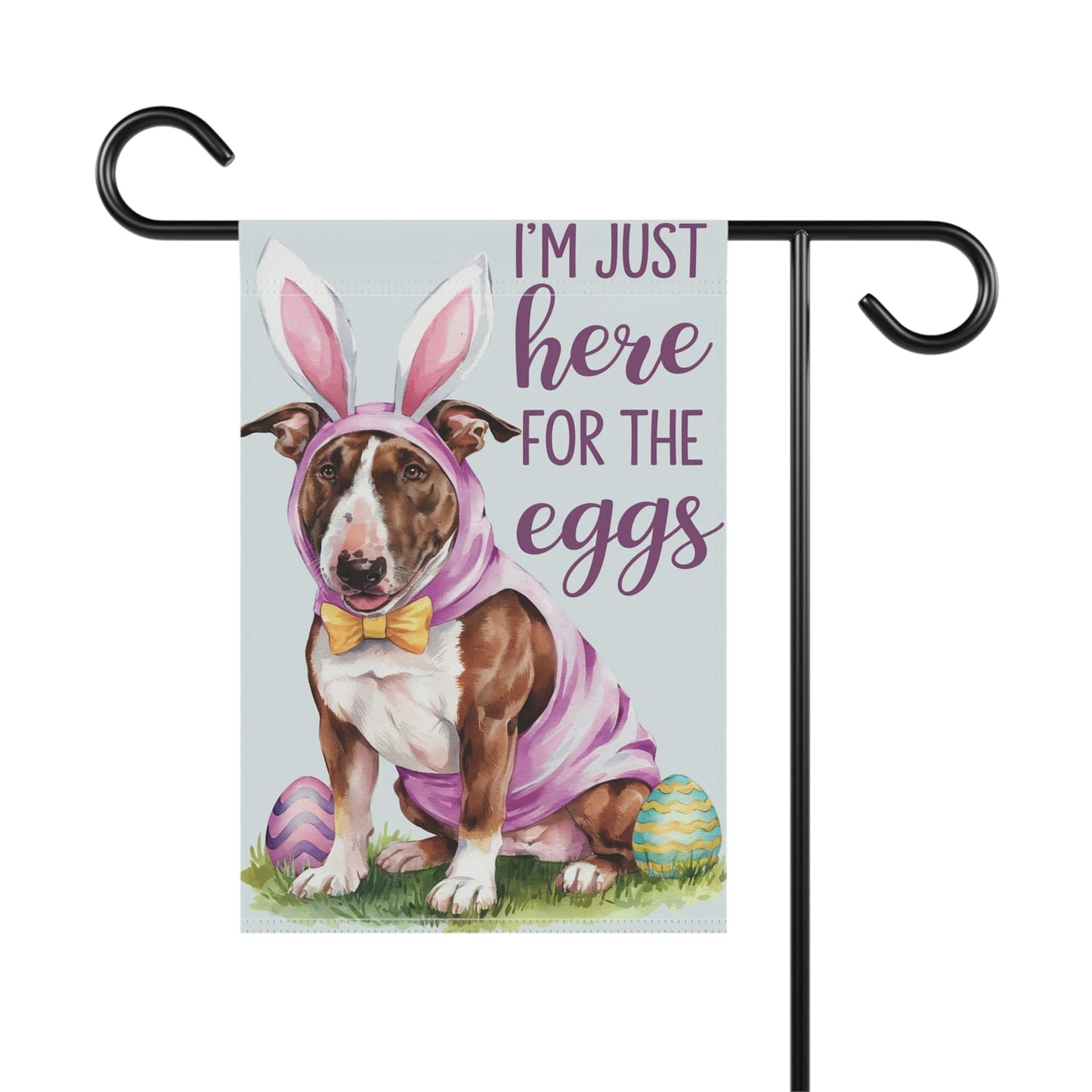 Printify Home Decor Easter Brown Bull Terrier Lawn Flag, Bunny Holiday Funny Garden Flag, Spring Lawn Decor