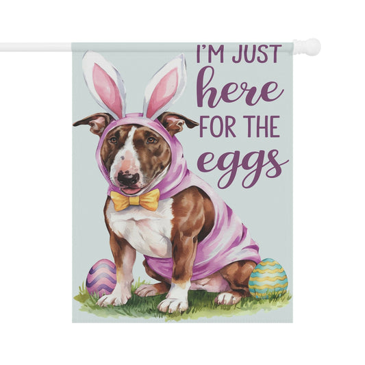 Printify Home Decor 24.5'' × 32'' Easter Brown Bull Terrier Lawn Flag, Bunny Holiday Funny Garden Flag, Spring Lawn Decor