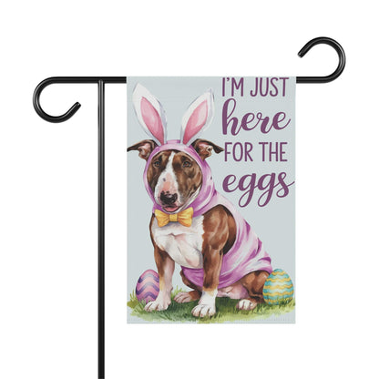 Printify Home Decor 12'' × 18'' Easter Brown Bull Terrier Lawn Flag, Bunny Holiday Funny Garden Flag, Spring Lawn Decor