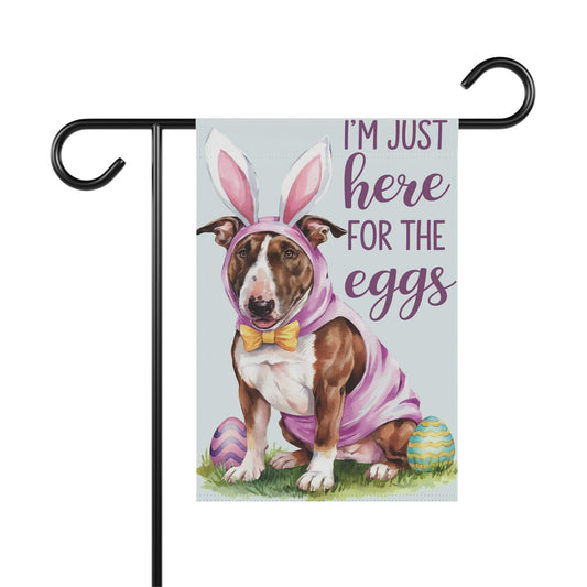 Printify Home Decor 12'' × 18'' Easter Brown Bull Terrier Lawn Flag, Bunny Holiday Funny Garden Flag, Spring Lawn Decor