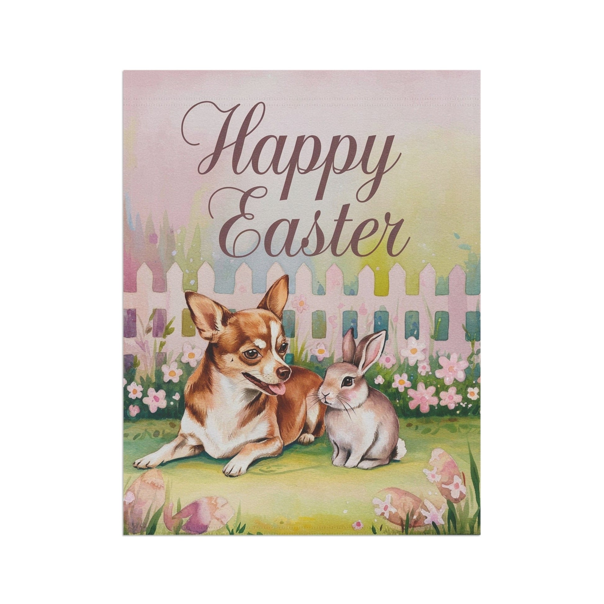Printify Home Decor Easter Brown Chihuahua Garden Flag, Spring Front Yard Decor, Gardener Gift