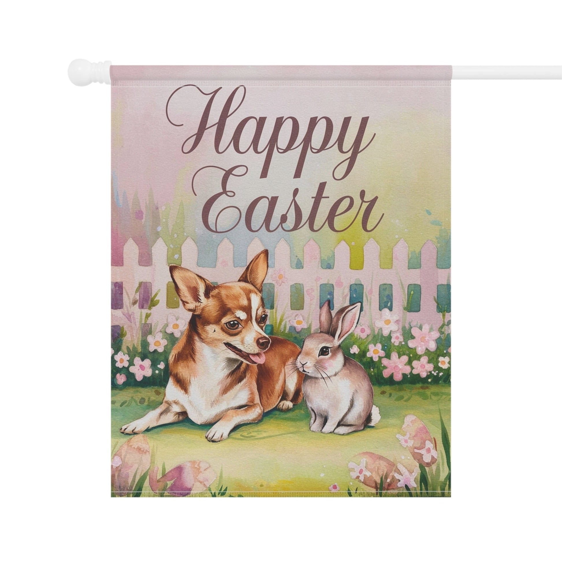 Printify Home Decor Easter Brown Chihuahua Garden Flag, Spring Front Yard Decor, Gardener Gift