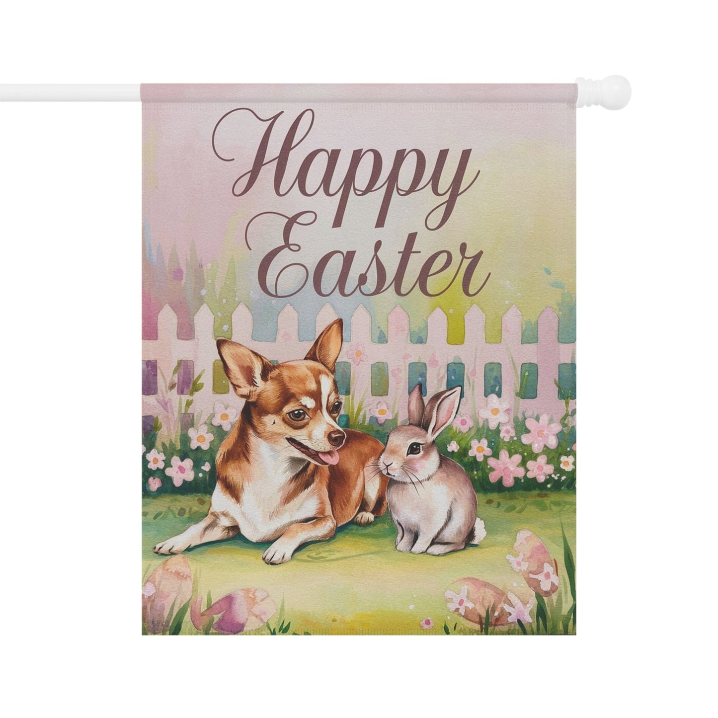 Printify Home Decor 24.5'' × 32'' Easter Brown Chihuahua Garden Flag, Spring Front Yard Decor, Gardener Gift