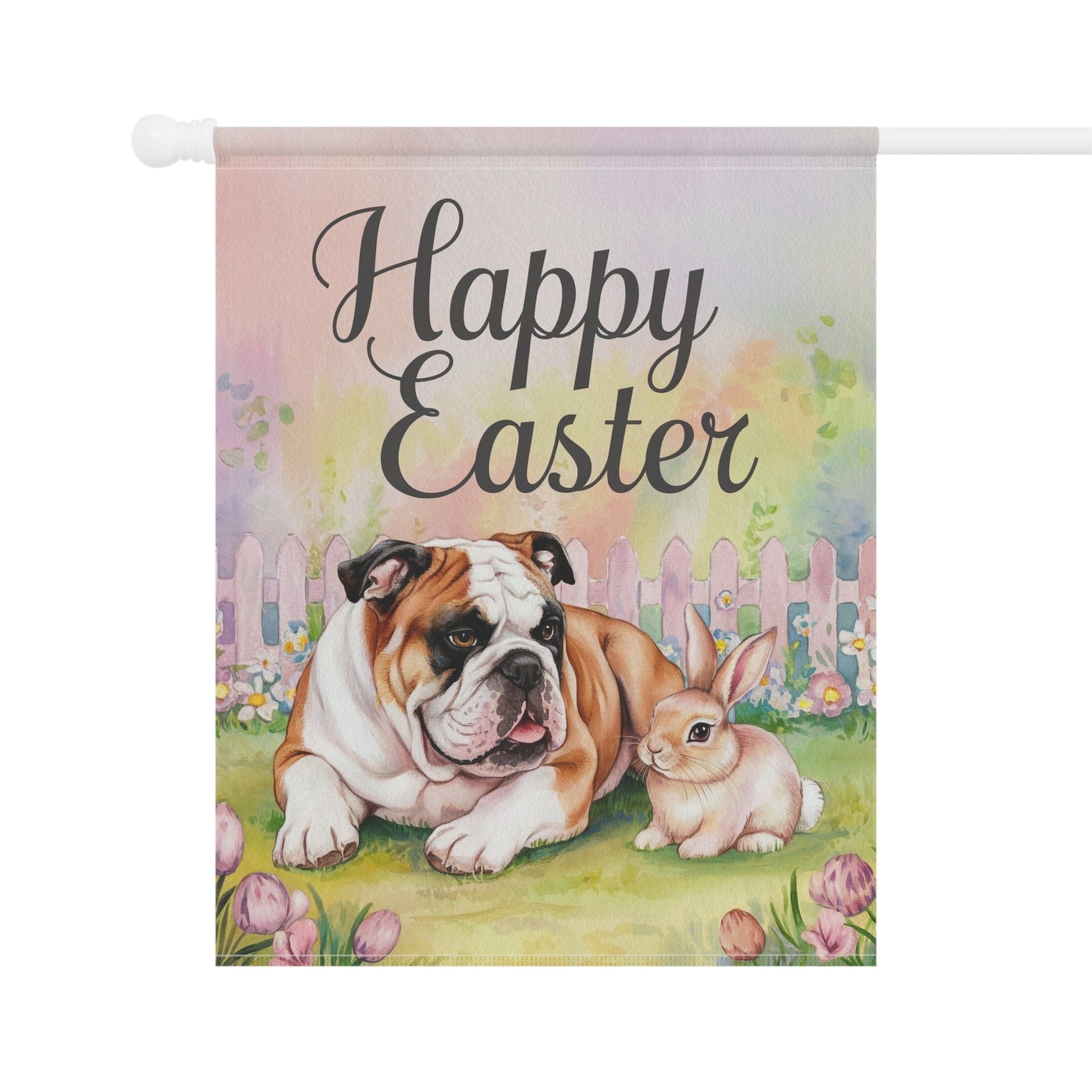 Printify Home Decor Easter Brown English Bulldog Garden Flag, Spring Garden Front Yard Decor, Housewarming Gift