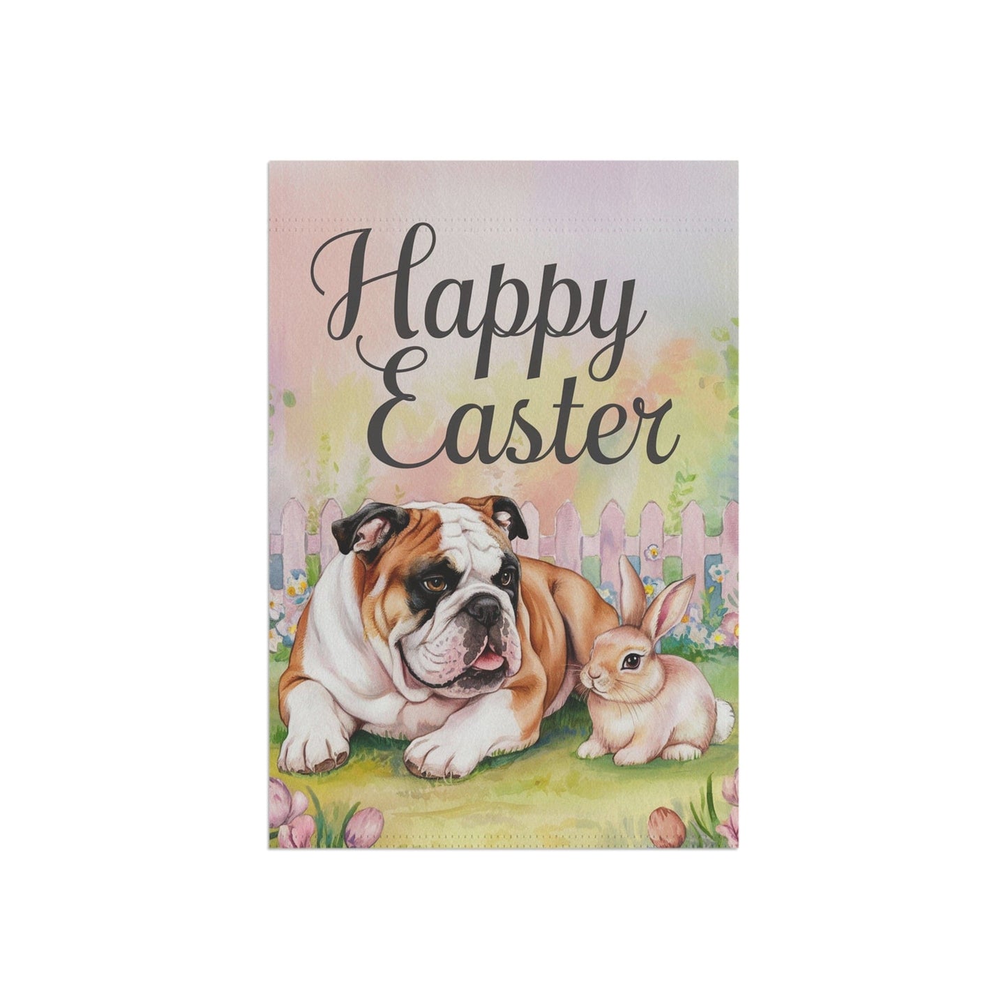 Printify Home Decor Easter Brown English Bulldog Garden Flag, Spring Garden Front Yard Decor, Housewarming Gift
