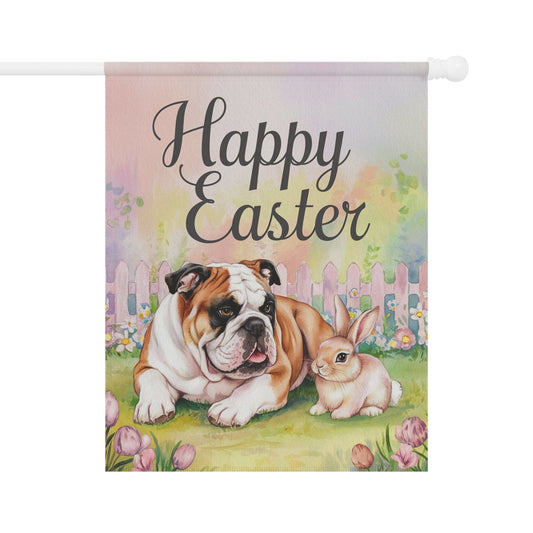 Easter Brown English Bulldog Garden Flag, Spring Garden Front Yard Decor, Housewarming Gift 24.5'' × 32''