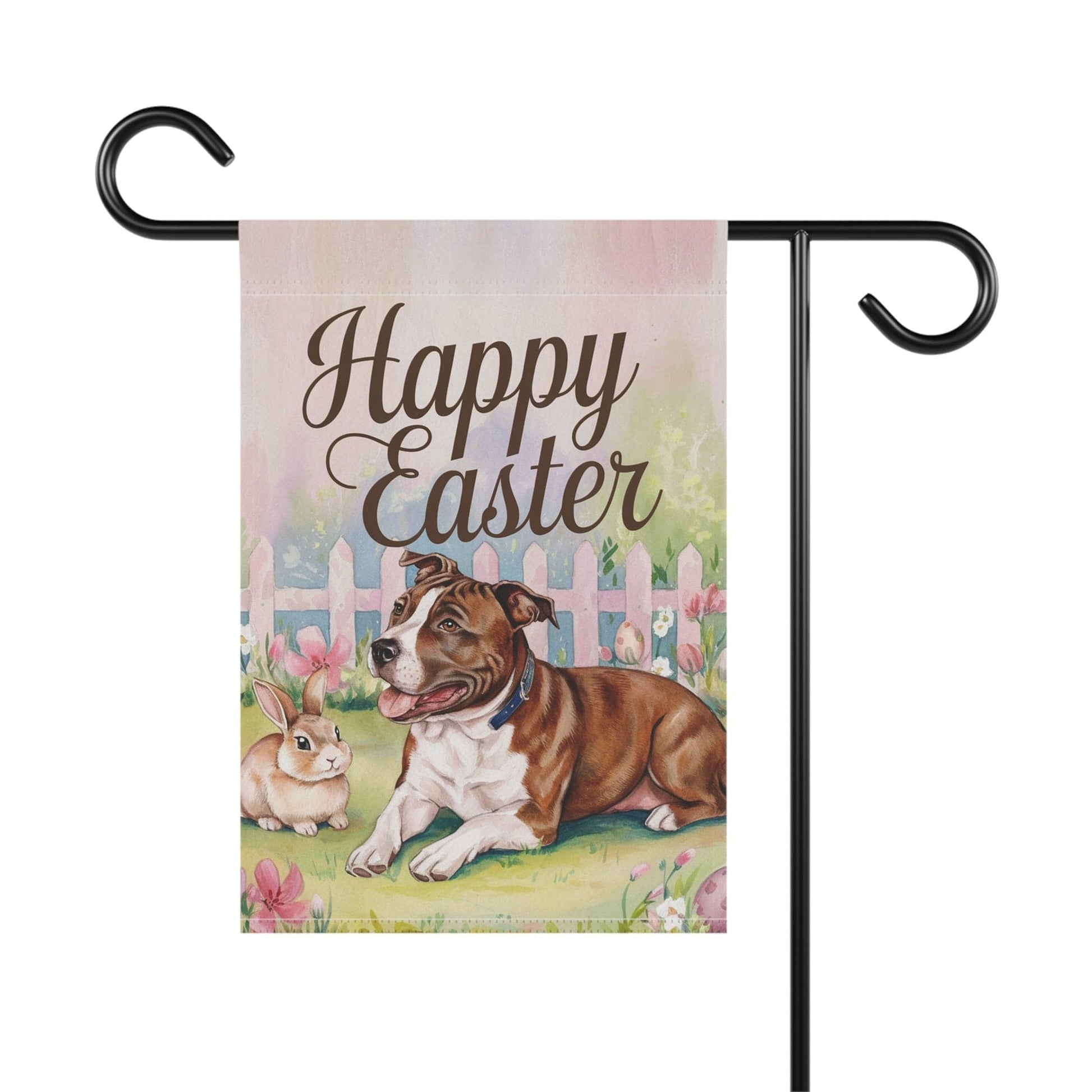 Printify Home Decor Easter Brown Staffordshire Terrier Garden Flag, Spring Yard Art, Gardener Housewarming Gift