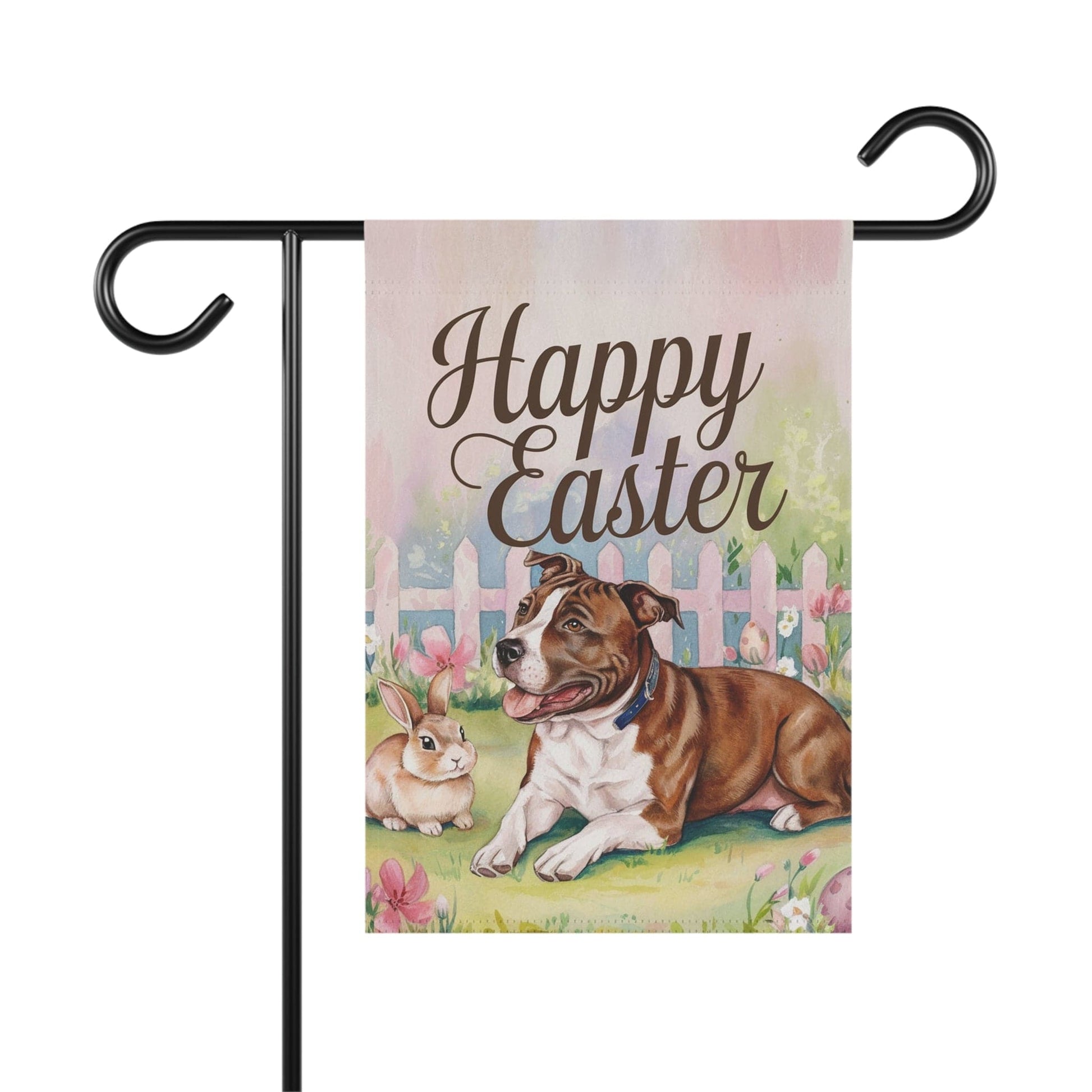 Printify Home Decor 12'' × 18'' Easter Brown Staffordshire Terrier Garden Flag, Spring Yard Art, Gardener Housewarming Gift