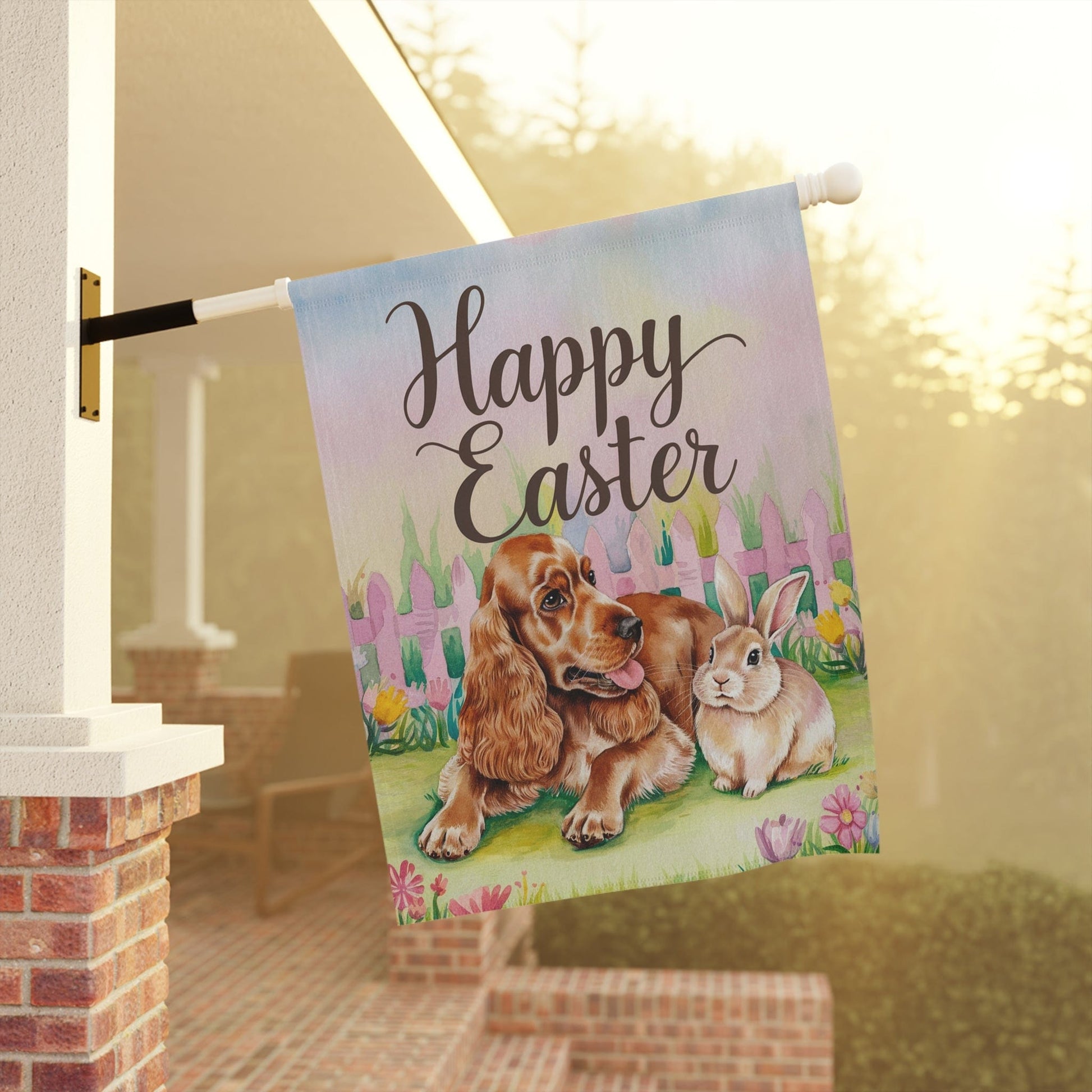 Printify Home Decor Easter Buff Cocker Spaniel, Spring Garden Flag, Front Yard Decor, Gardener Gift