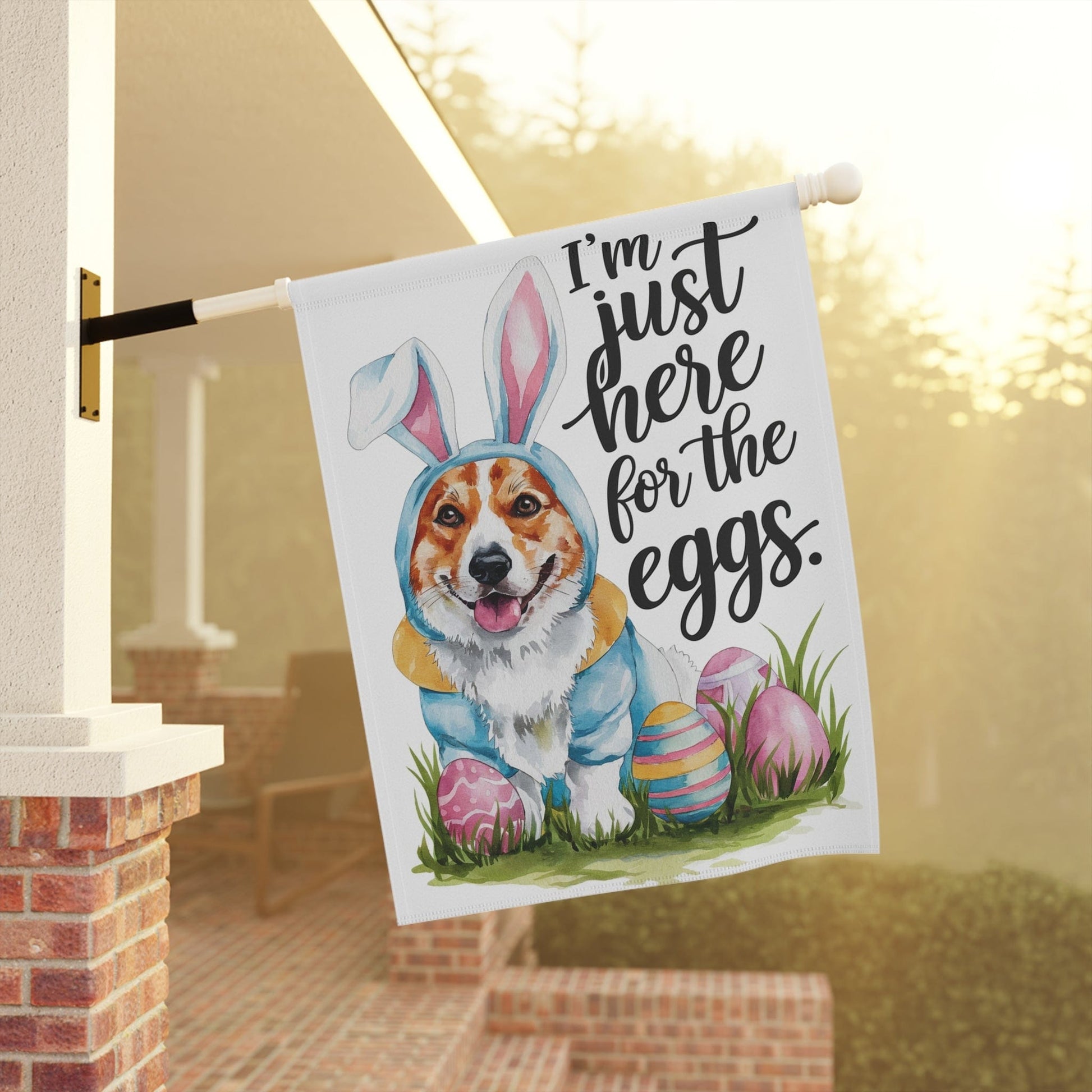 Printify Home Decor Easter Cardigan Red Corgi Yard Flag, Bunny Rabbit Dog Mom, Humorous Funny Garden House Flag