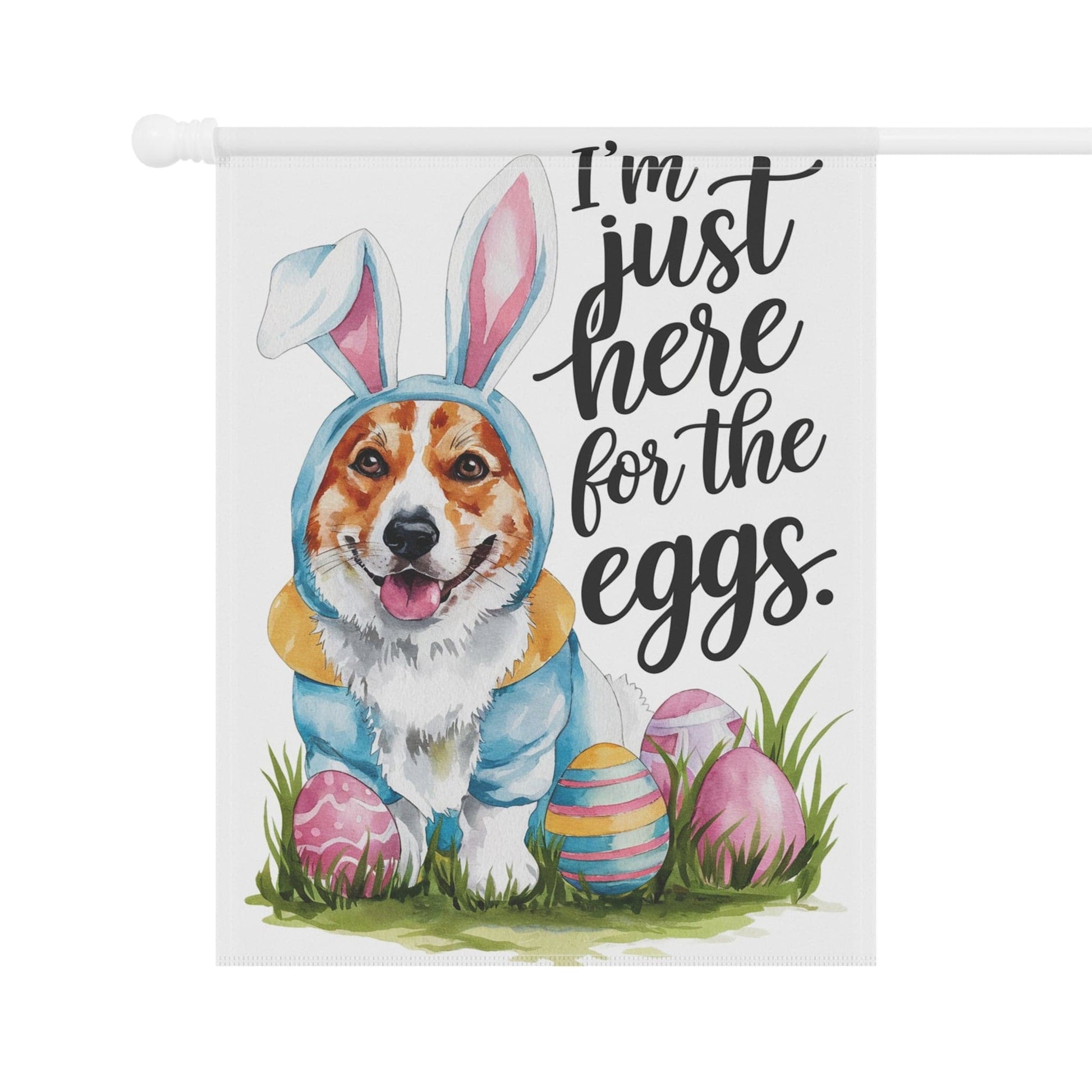 Printify Home Decor Easter Cardigan Red Corgi Yard Flag, Bunny Rabbit Dog Mom, Humorous Funny Garden House Flag