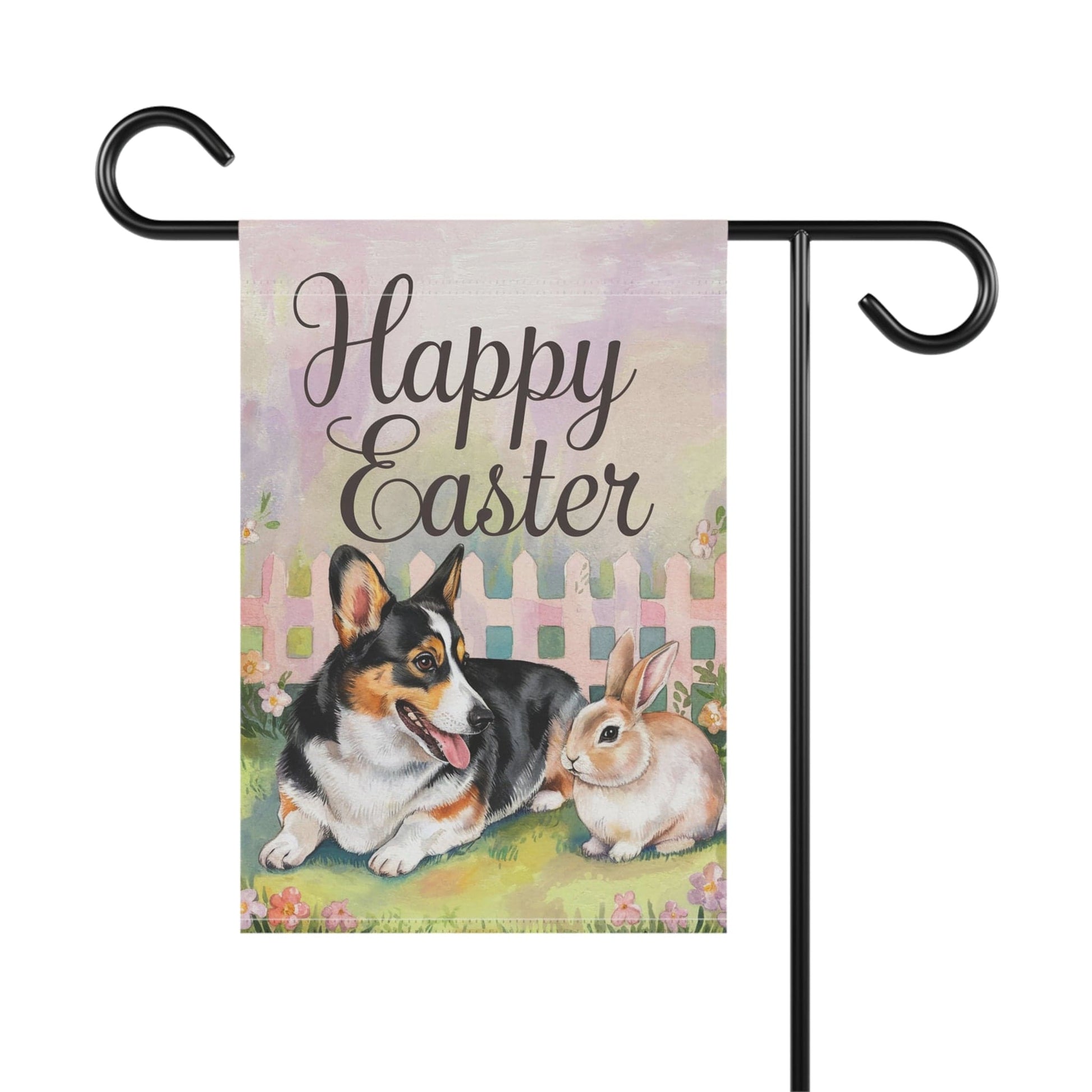 Printify Home Decor Easter Corgi Flag, Pembroke Tricolor and Bunny, Spring Garden Flag