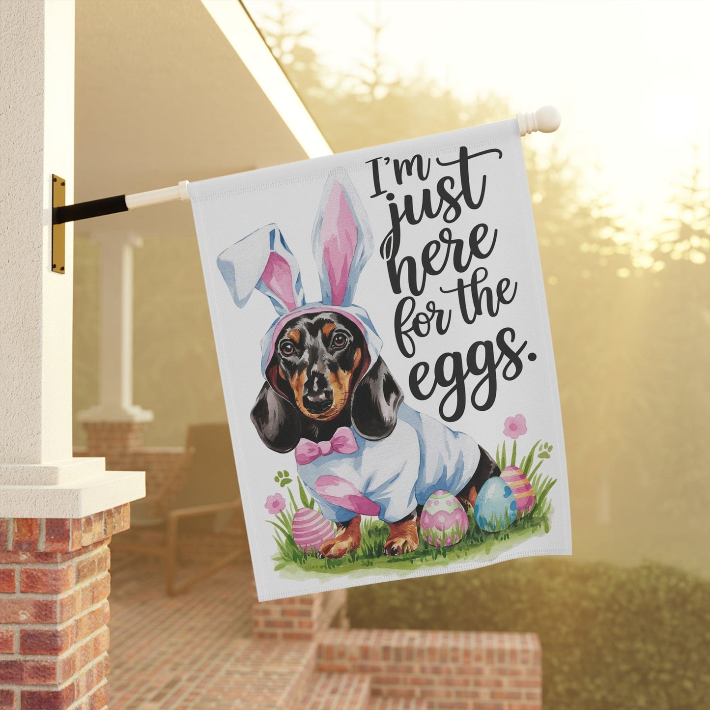 Printify Home Decor Easter Dachshund Yard Flag, Watercolor Dog Lover, Bunny Rabbit, Funny Garden Flag