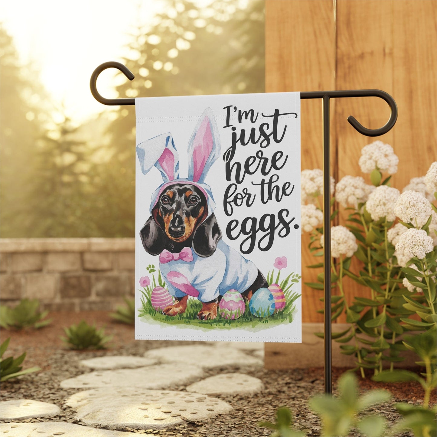 Printify Home Decor Easter Dachshund Yard Flag, Watercolor Dog Lover, Bunny Rabbit, Funny Garden Flag