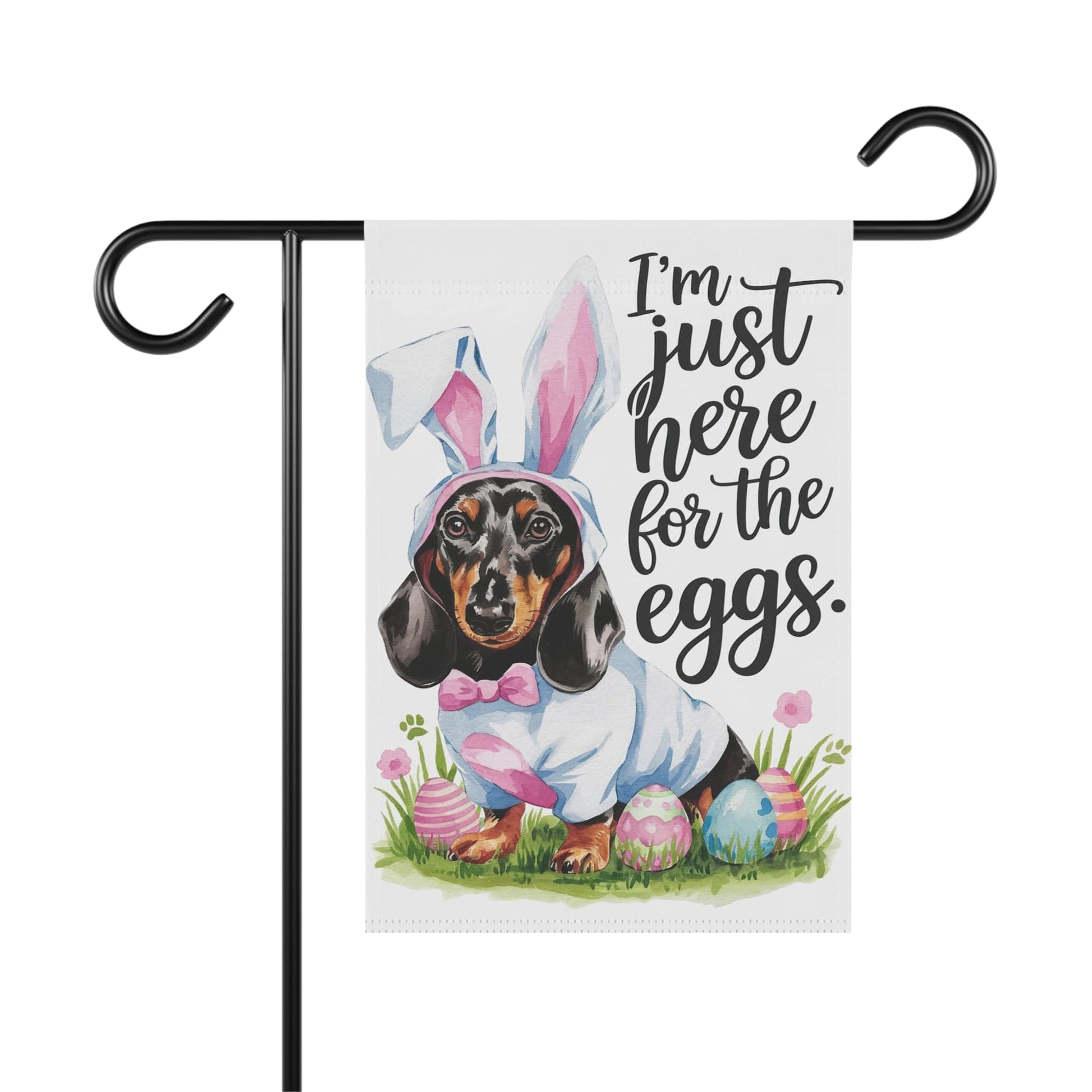 Printify Home Decor 12'' × 18'' Easter Dachshund Yard Flag, Watercolor Dog Lover, Bunny Rabbit, Funny Garden Flag