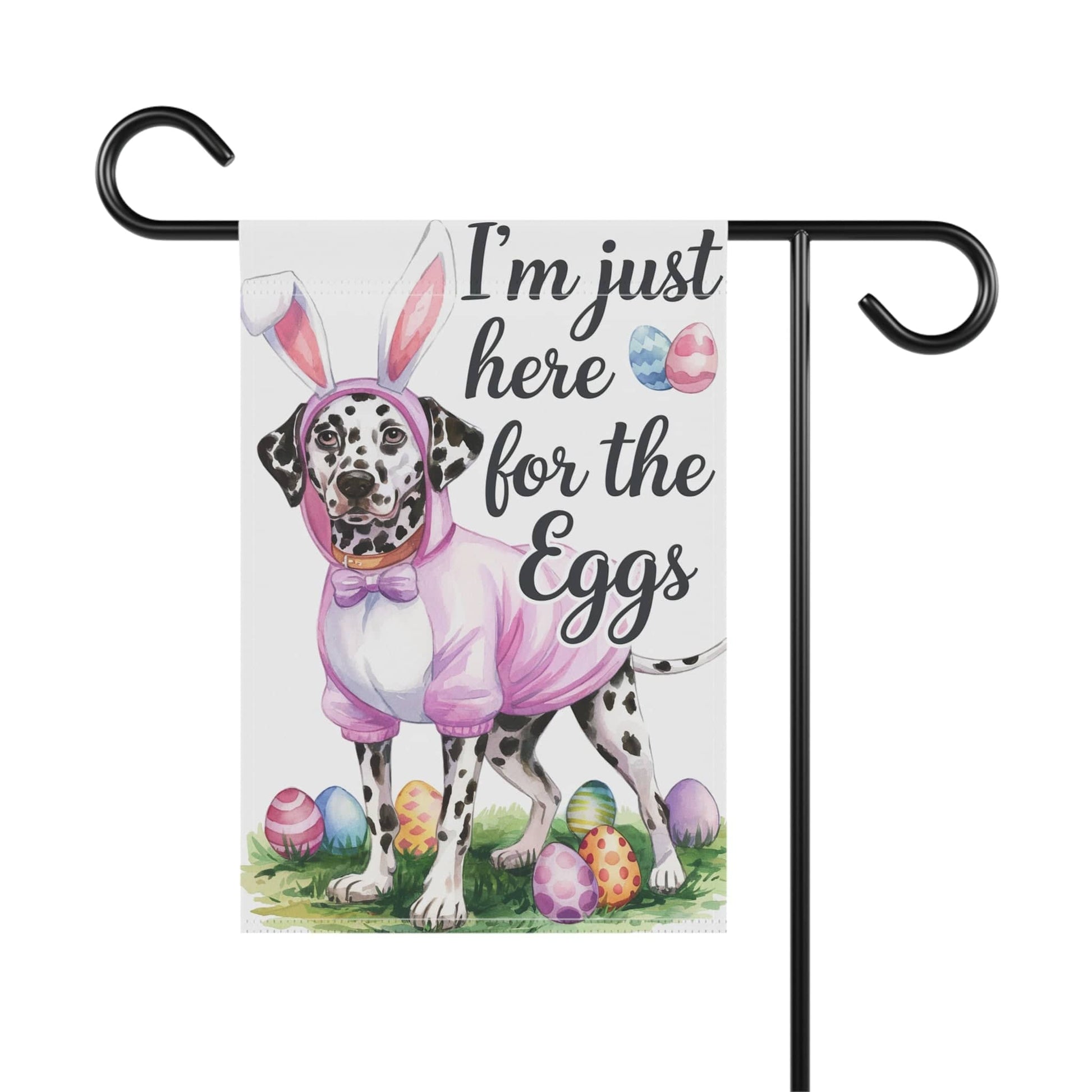 Printify Home Decor Easter Dalmatian Yard Flag, Bunny Rabbit Dog, Watercolor Humorous Holiday Funny Garden Flag