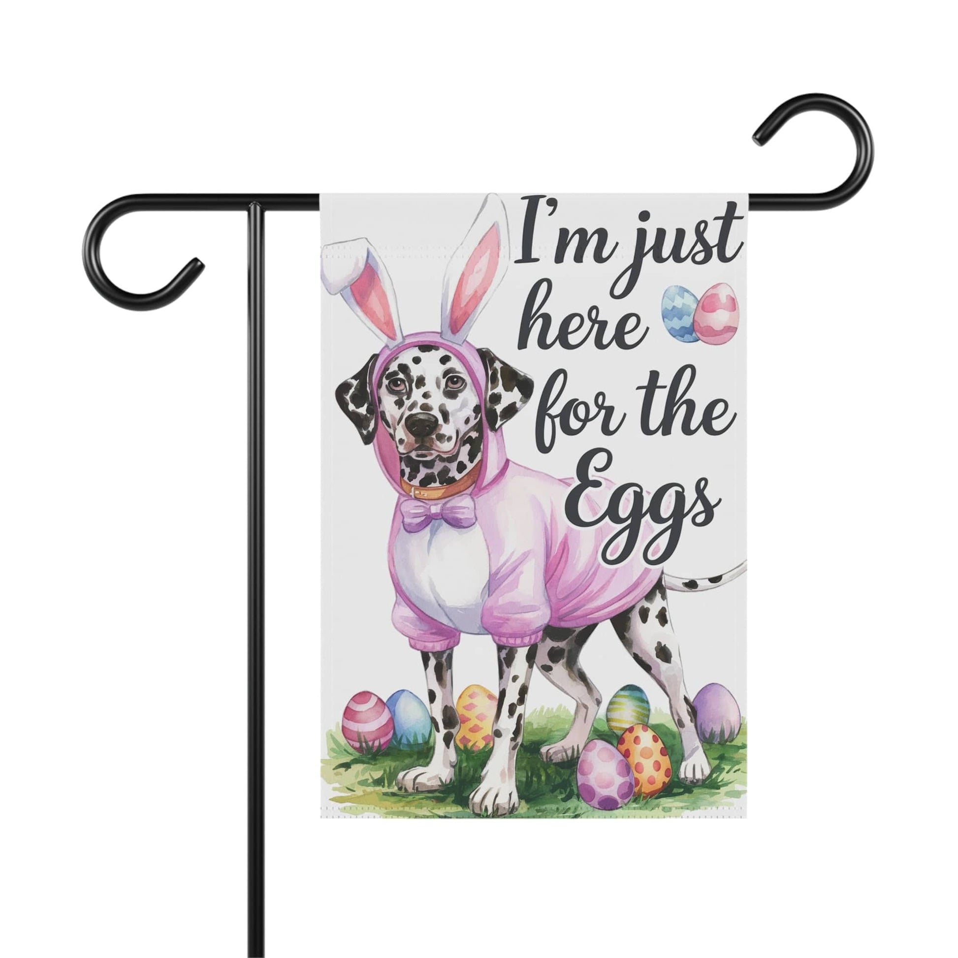 Printify Home Decor 12'' × 18'' Easter Dalmatian Yard Flag, Bunny Rabbit Dog, Watercolor Humorous Holiday Funny Garden Flag