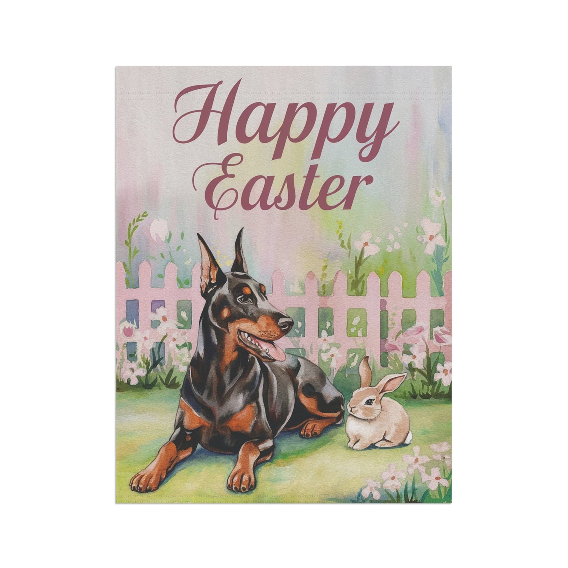 Printify Home Decor Easter Doberman Garden Flag, Spring Gift for Gardener, Front Yard Floral Decor, Housewarming Gift