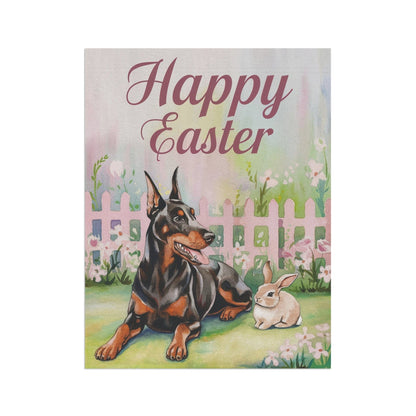 Printify Home Decor Easter Doberman Garden Flag, Spring Gift for Gardener, Front Yard Floral Decor, Housewarming Gift