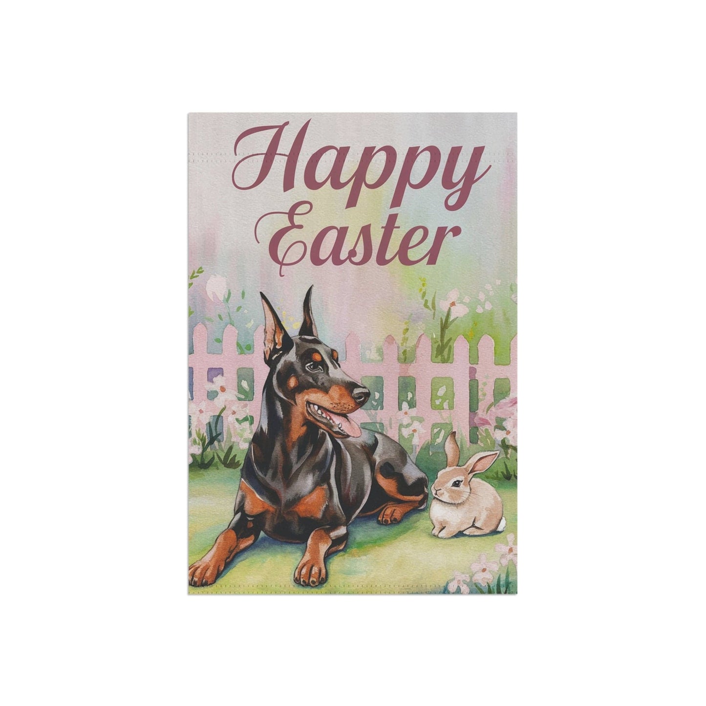 Printify Home Decor Easter Doberman Garden Flag, Spring Gift for Gardener, Front Yard Floral Decor, Housewarming Gift