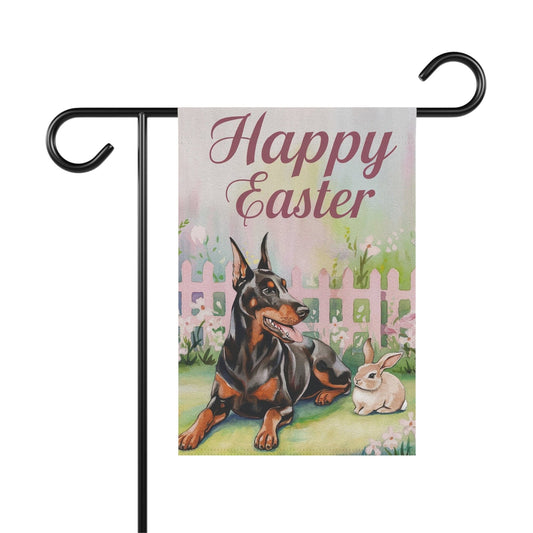 Printify Home Decor 12'' × 18'' Easter Doberman Garden Flag, Spring Gift for Gardener, Front Yard Floral Decor, Housewarming Gift