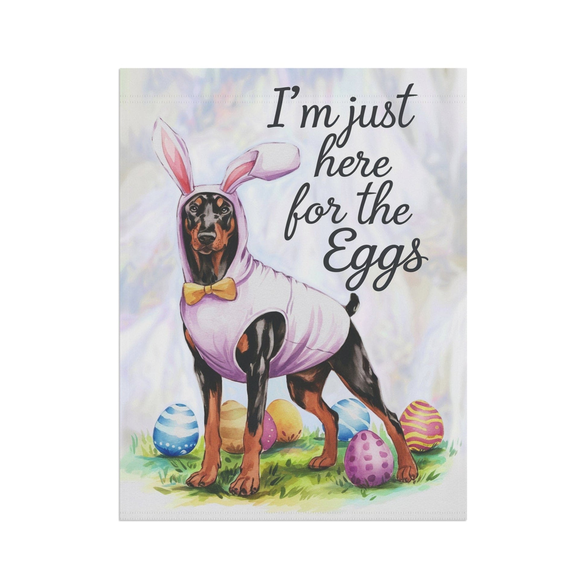 Printify Home Decor Easter Doberman Pinscher Funny Dog Yard Flag, Garden Flag, Spring Lawn Decor, Gardener Gift