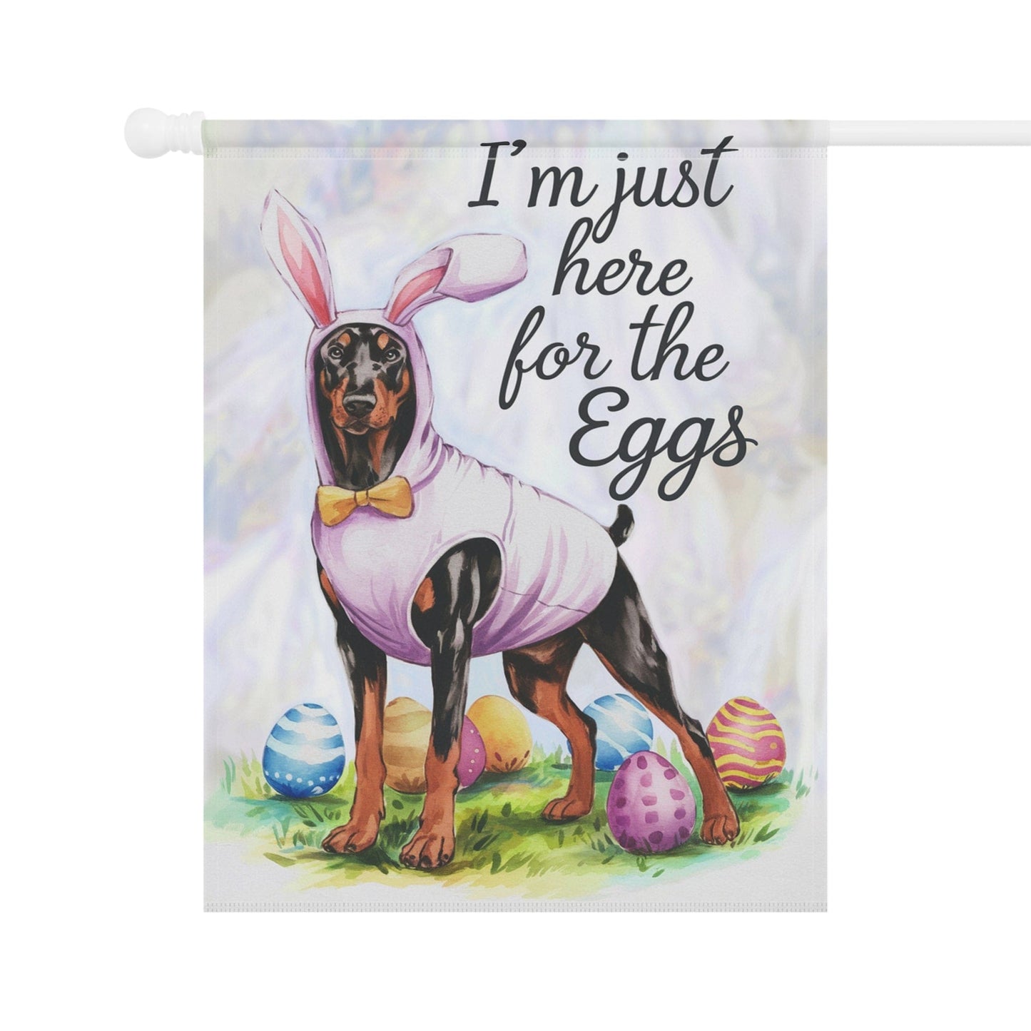 Printify Home Decor Easter Doberman Pinscher Funny Dog Yard Flag, Garden Flag, Spring Lawn Decor, Gardener Gift