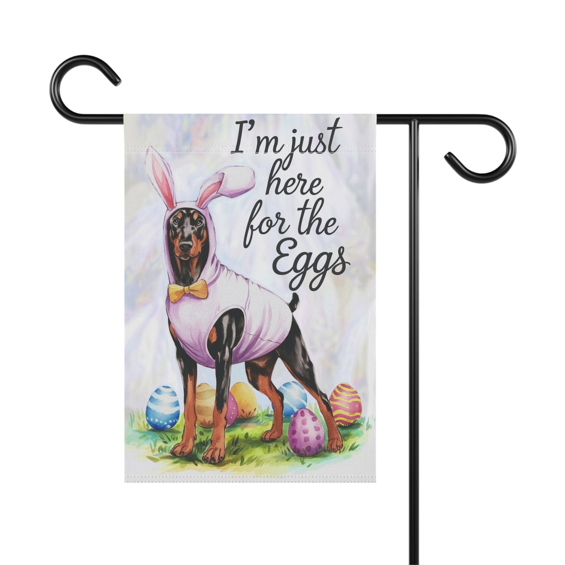 Printify Home Decor Easter Doberman Pinscher Funny Dog Yard Flag, Garden Flag, Spring Lawn Decor, Gardener Gift