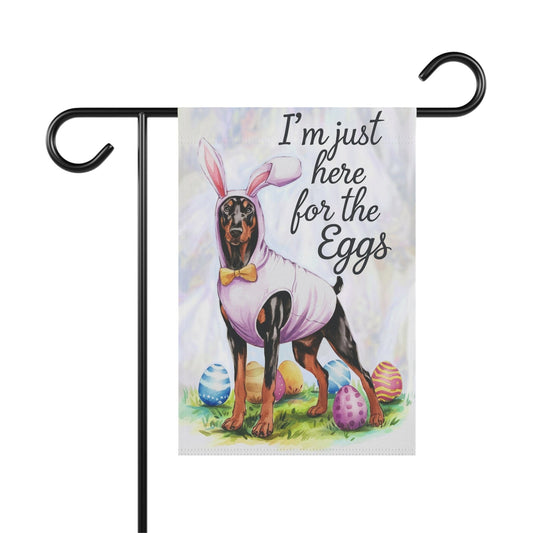 Printify Home Decor 12'' × 18'' Easter Doberman Pinscher Funny Dog Yard Flag, Garden Flag, Spring Lawn Decor, Gardener Gift