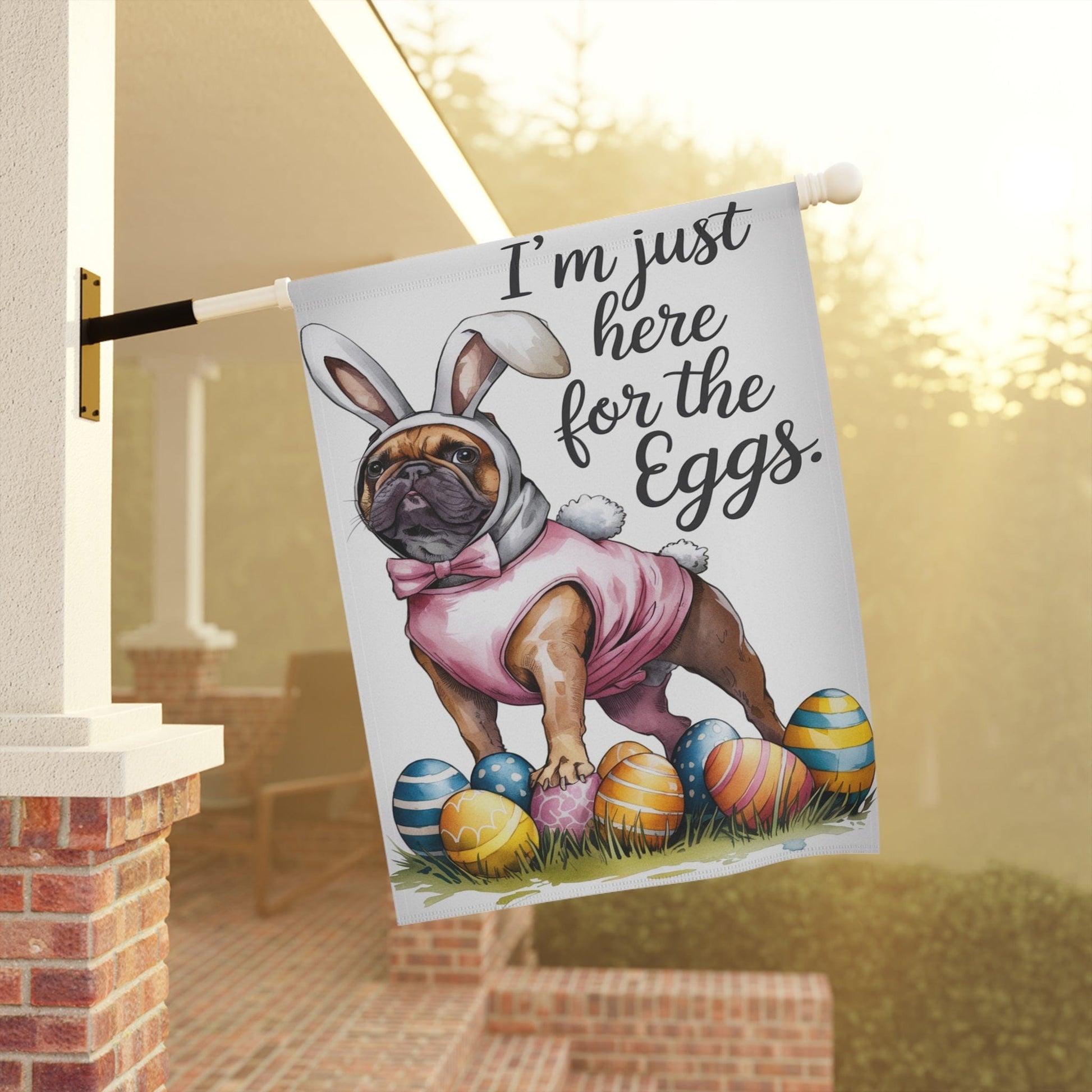 Printify Home Decor Easter Fawn Brown French Bulldog Dog Yard Flag, Funny Garden Flag, Spring Lawn Decor