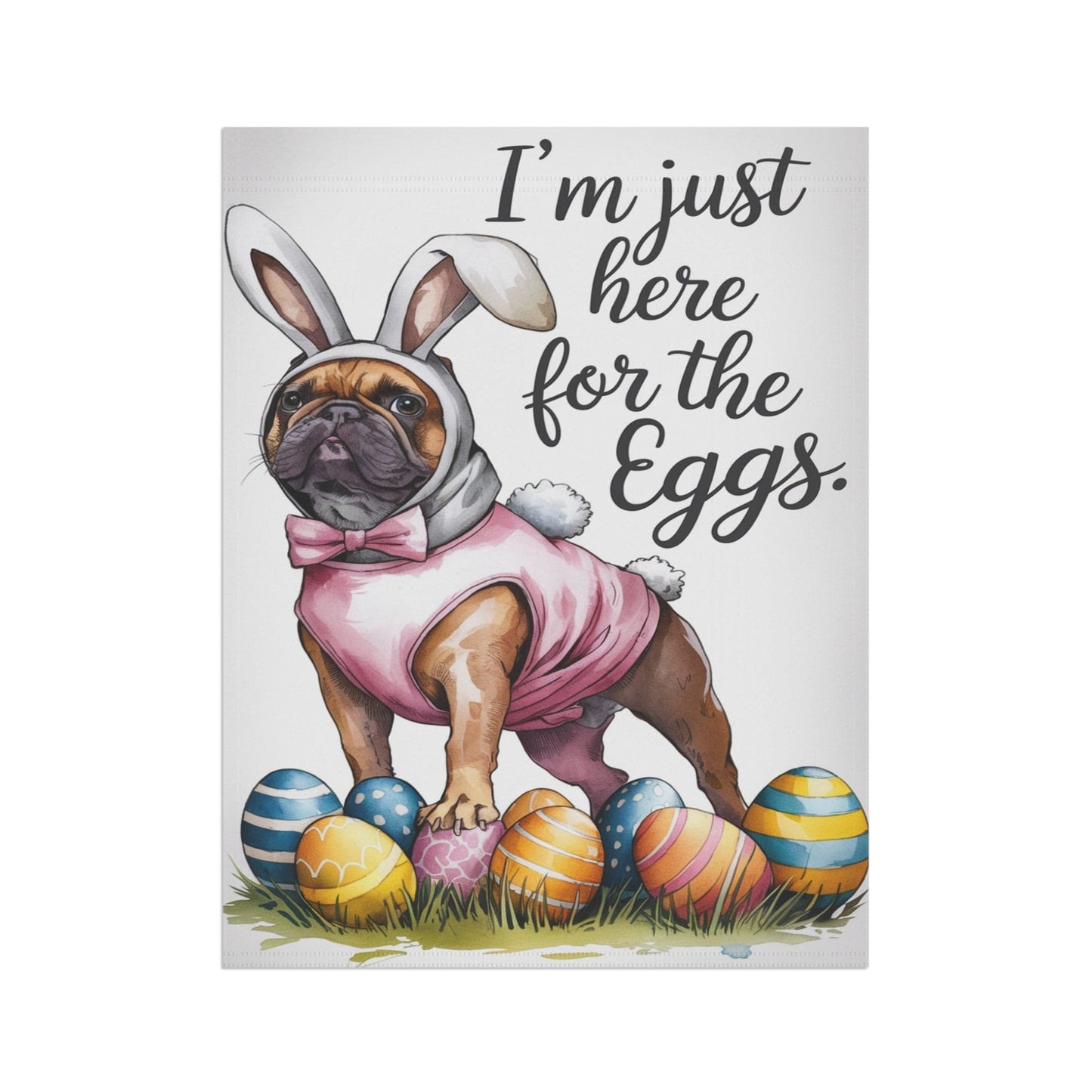 Printify Home Decor Easter Fawn Brown French Bulldog Dog Yard Flag, Funny Garden Flag, Spring Lawn Decor