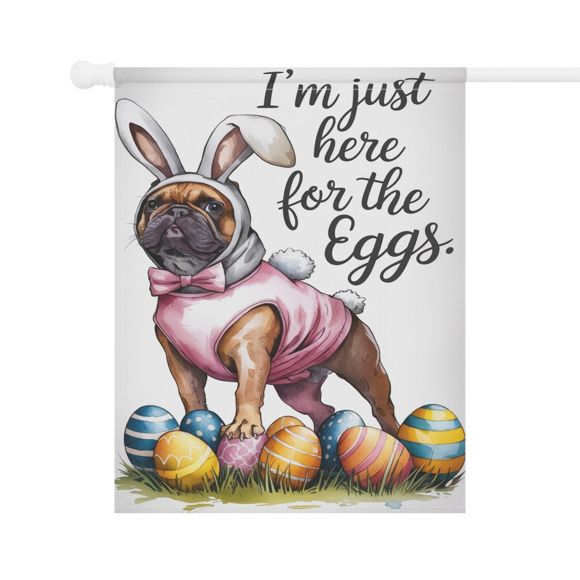 Printify Home Decor Easter Fawn Brown French Bulldog Dog Yard Flag, Funny Garden Flag, Spring Lawn Decor