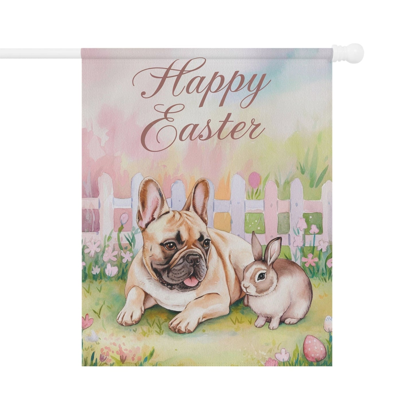 Printify Home Decor 24.5'' × 32'' Easter Fawn French Bulldog Garden Flag, Spring front yard decor, Gardener Gift