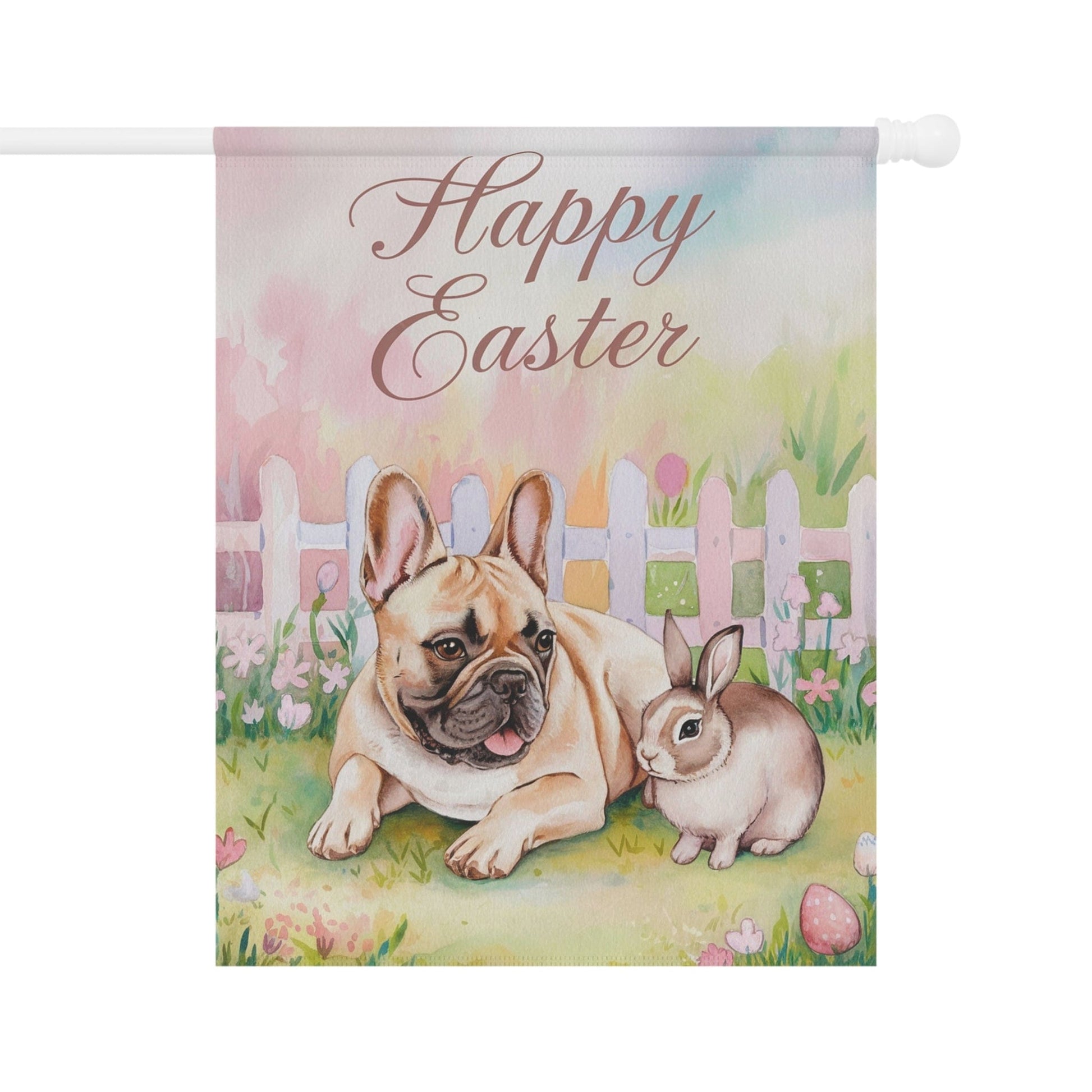 Printify Home Decor 24.5'' × 32'' Easter Fawn French Bulldog Garden Flag, Spring front yard decor, Gardener Gift