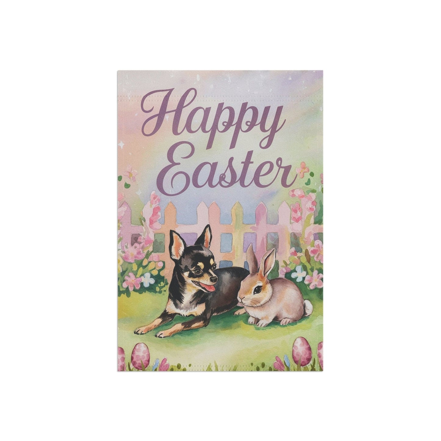 Printify Home Decor Easter Garden Black and Tan Chihuahua, Festive Spring Garden Flag, Front Yard Decor, Gardener Gift