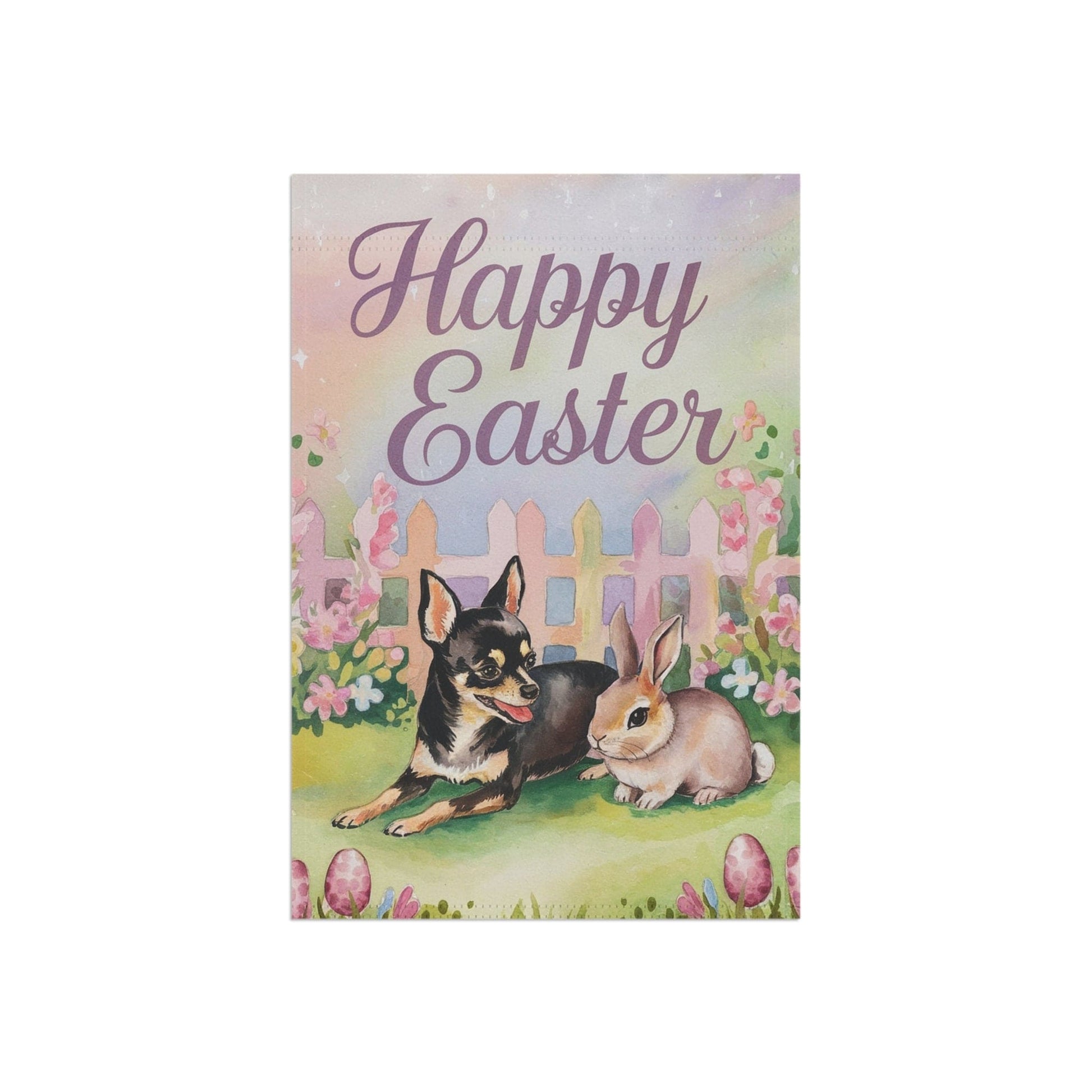 Printify Home Decor Easter Garden Black and Tan Chihuahua, Festive Spring Garden Flag, Front Yard Decor, Gardener Gift