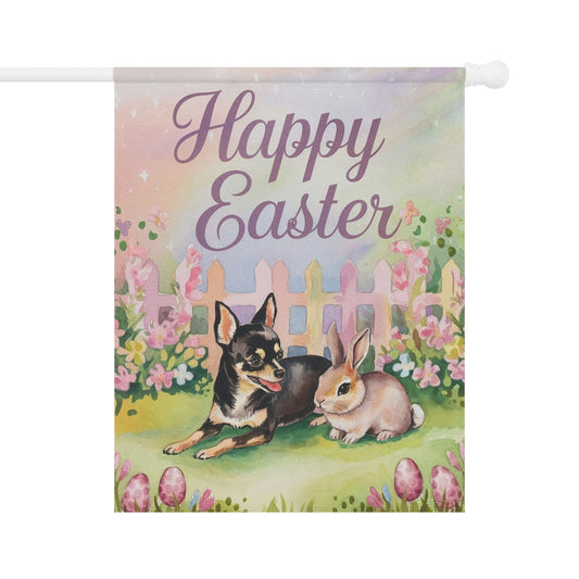 Printify Home Decor 24.5'' × 32'' Easter Garden Black and Tan Chihuahua, Festive Spring Garden Flag, Front Yard Decor, Gardener Gift