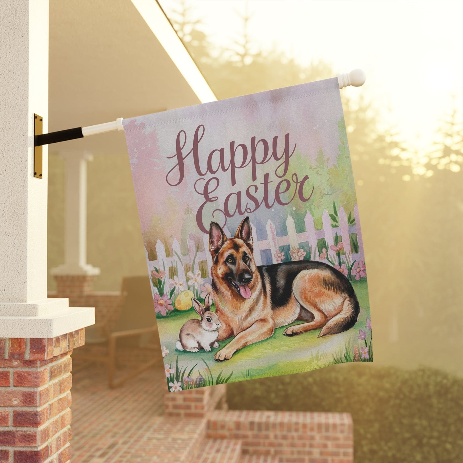 Printify Home Decor Easter German Shepherd Garden Flag, Dog Lover, Front Yard Spring Decor, Housewarming Gift