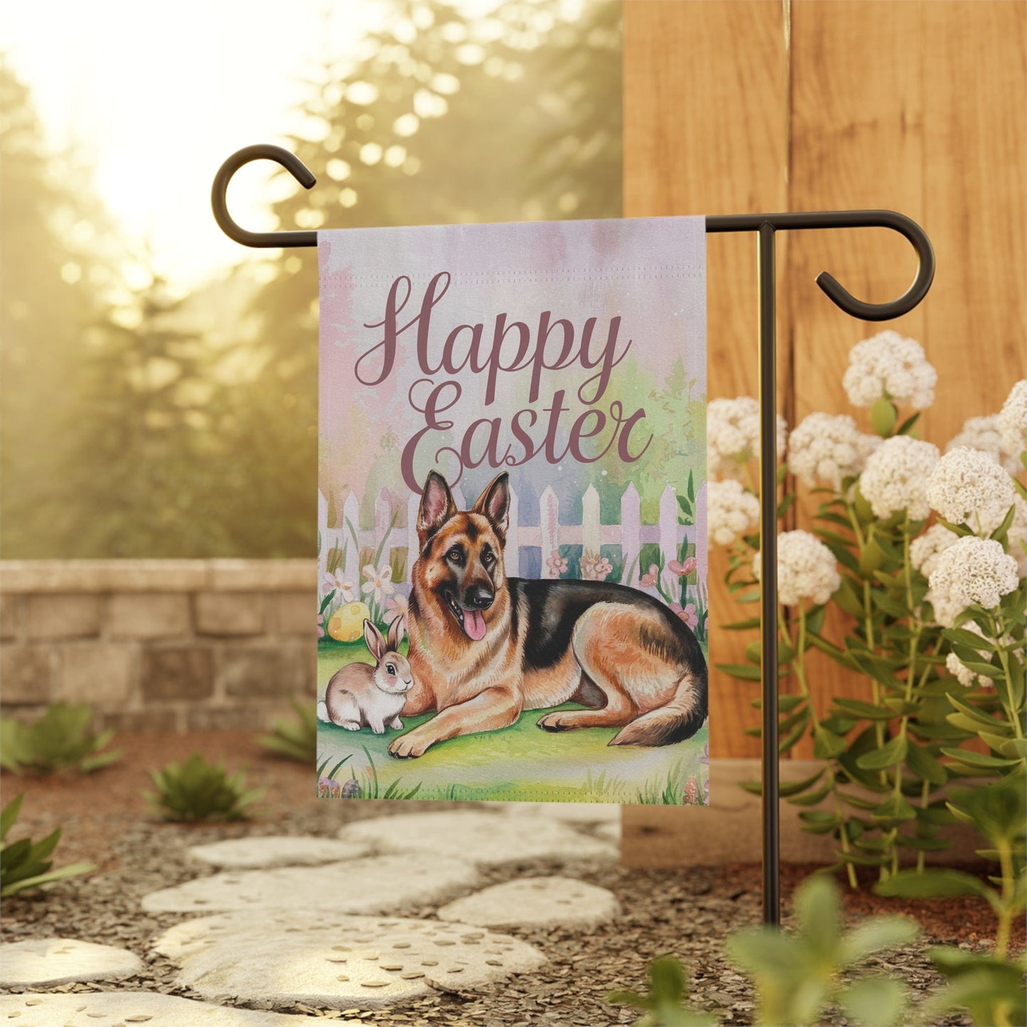 Printify Home Decor Easter German Shepherd Garden Flag, Dog Lover, Front Yard Spring Decor, Housewarming Gift