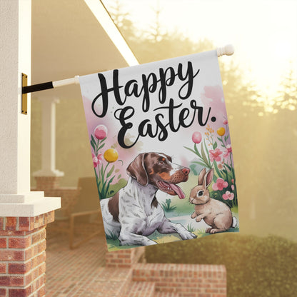 Printify Home Decor Easter German Shorthaired Pointer Yard Flag, Spring Watercolor Funny Garden Flag