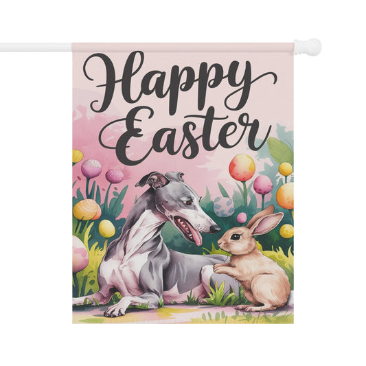 Printify Home Decor 24.5'' × 32'' Easter Greyhound Dog, Rabbit Spring Garden Flag, Front Yard Floral Decor, Gardener Gift