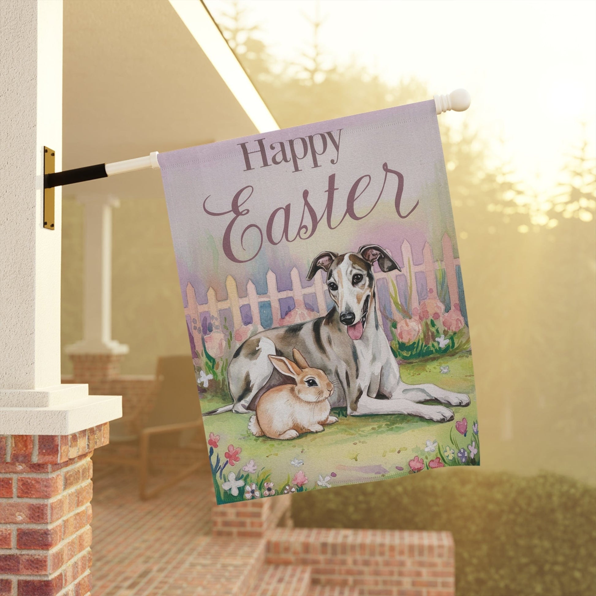 Printify Home Decor Easter Greyhound Garden Flag, Spring Front Yard Decor, Housewarming Gardener Gift
