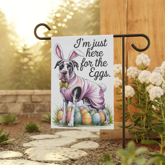 Printify Home Decor Easter Harlequin Great Dane Dog Yard Flag, Holiday garden flag, front yard decor